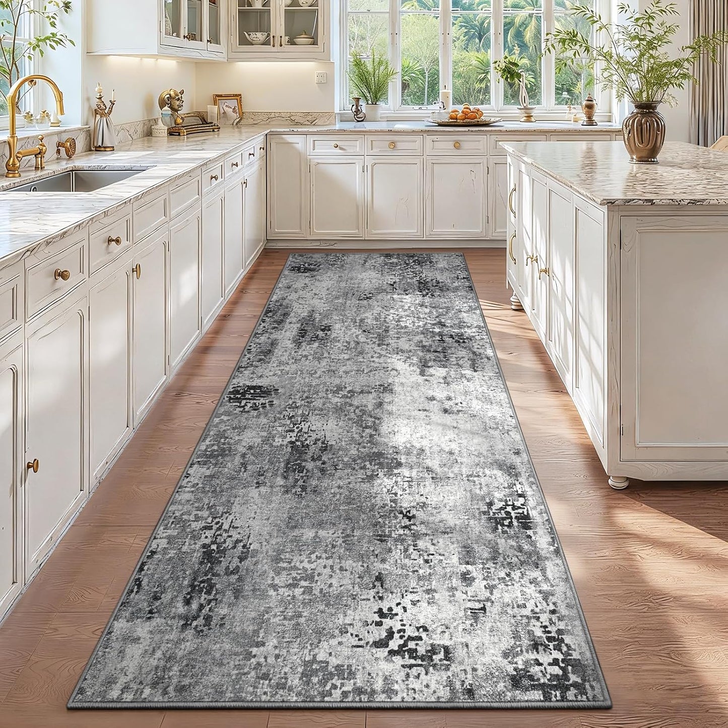 Ompaa 2x6 Rug Runners for Hallways Kitchen Runner Rug Non Slip Washable Grey Long Runner Rugs with Rubber Backing Soft Abstract Carpet Runner for Hallways, Kitchen, Bedroom, Bathroom, Entryway - Colors A