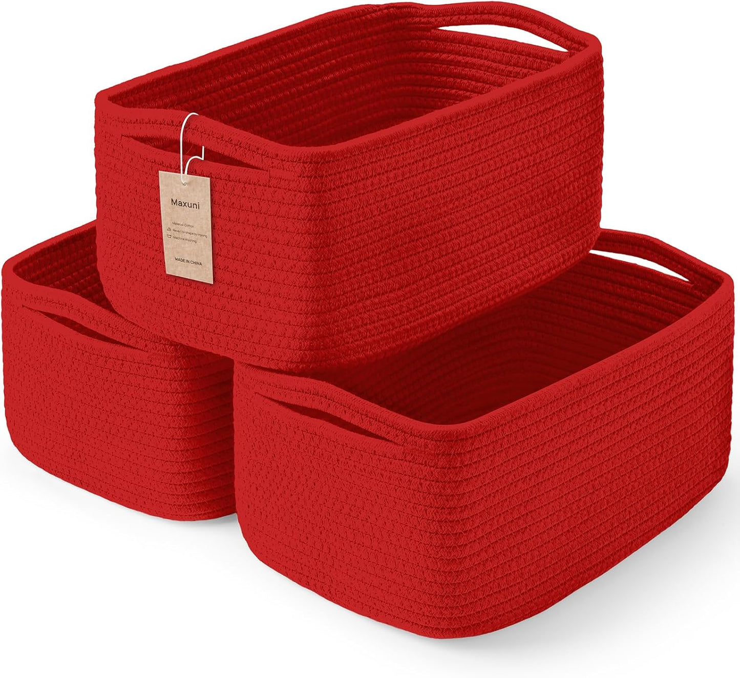 3-Pack Small Storage Baskets for Organizing | Woven Shelf Toy Basket | Rope Baskets for Gifts Empty | Closet Organizer Bins with Handles | Cube Decorative Box | 11.8×7.8×5.1” | Mixed brown