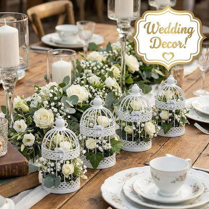 Vela Lanterns Bird Cage Decor Candle Holder Lantern Decorative Wedding Table Centerpiece Decorations, White, Small, Set of 4