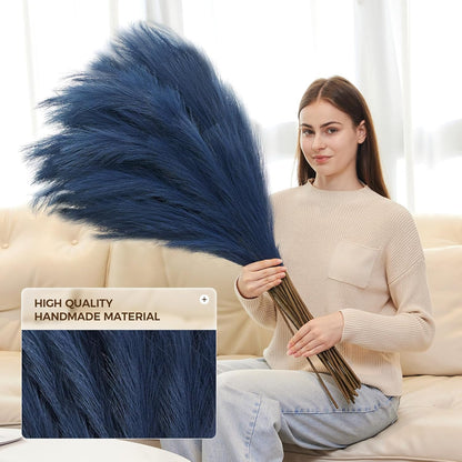 10 Pcs 39''/3.2FT Faux Pampas Grass Decor, Large Tall Fluffy Artificial Fake Flower, Bedroom Decor Boho Decor Pompas Floral for Vase Filler Farmhouse Home Wedding Decor (Blue)