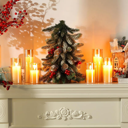 Shihanee 36 Pcs Pillar Candles and Glass Cylinder Vases Tall Cylinder Holders for Pillar Candles Wedding Centerpieces, Total 18 Sets(2.6'' X 4.7'', 5.9'', 7.9'',Clear,Ivory)