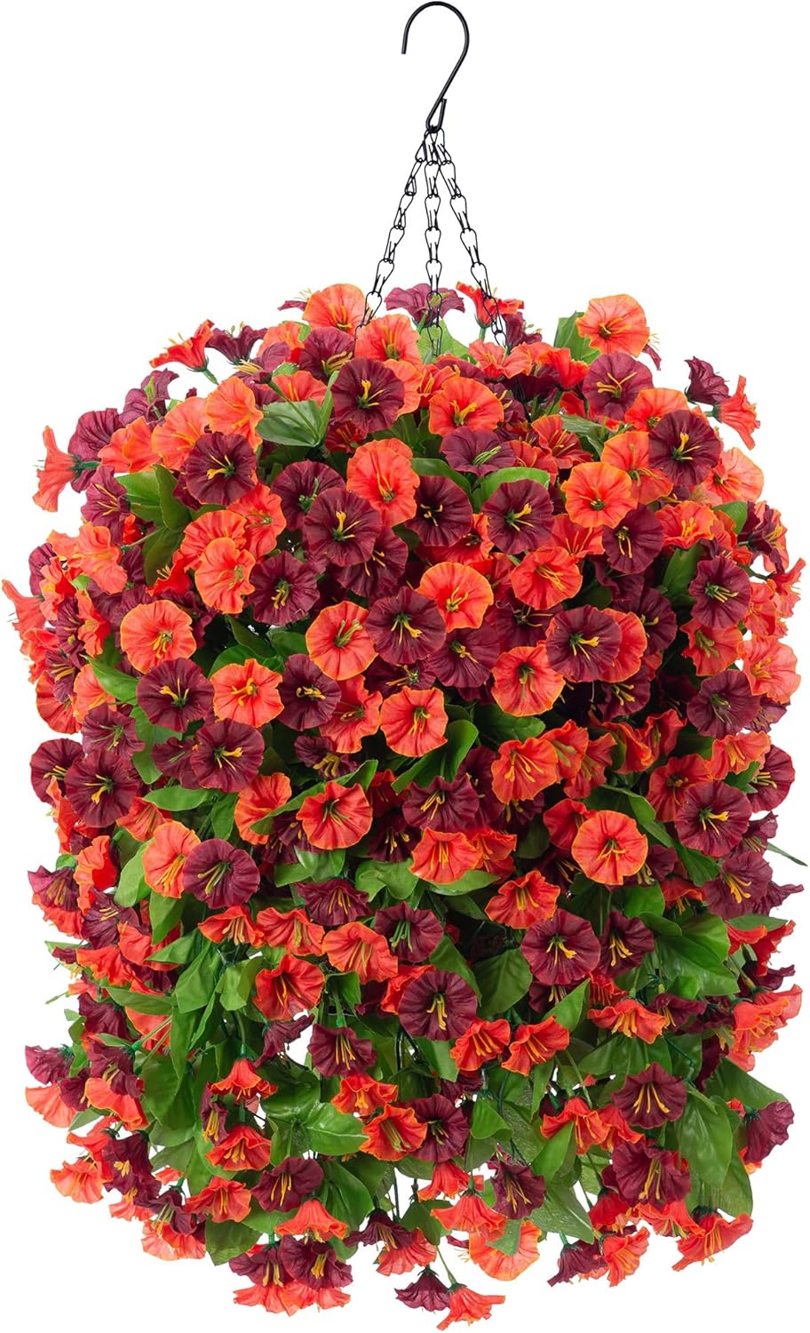 INXUGAO Artificial Flowers with Hanging Basket, Outdoor Faux Plants Silk Morning Glory Vines, Fake Green Arrangement for Garden Patio Spring Summer Decor(4pcs,Darkorchid)