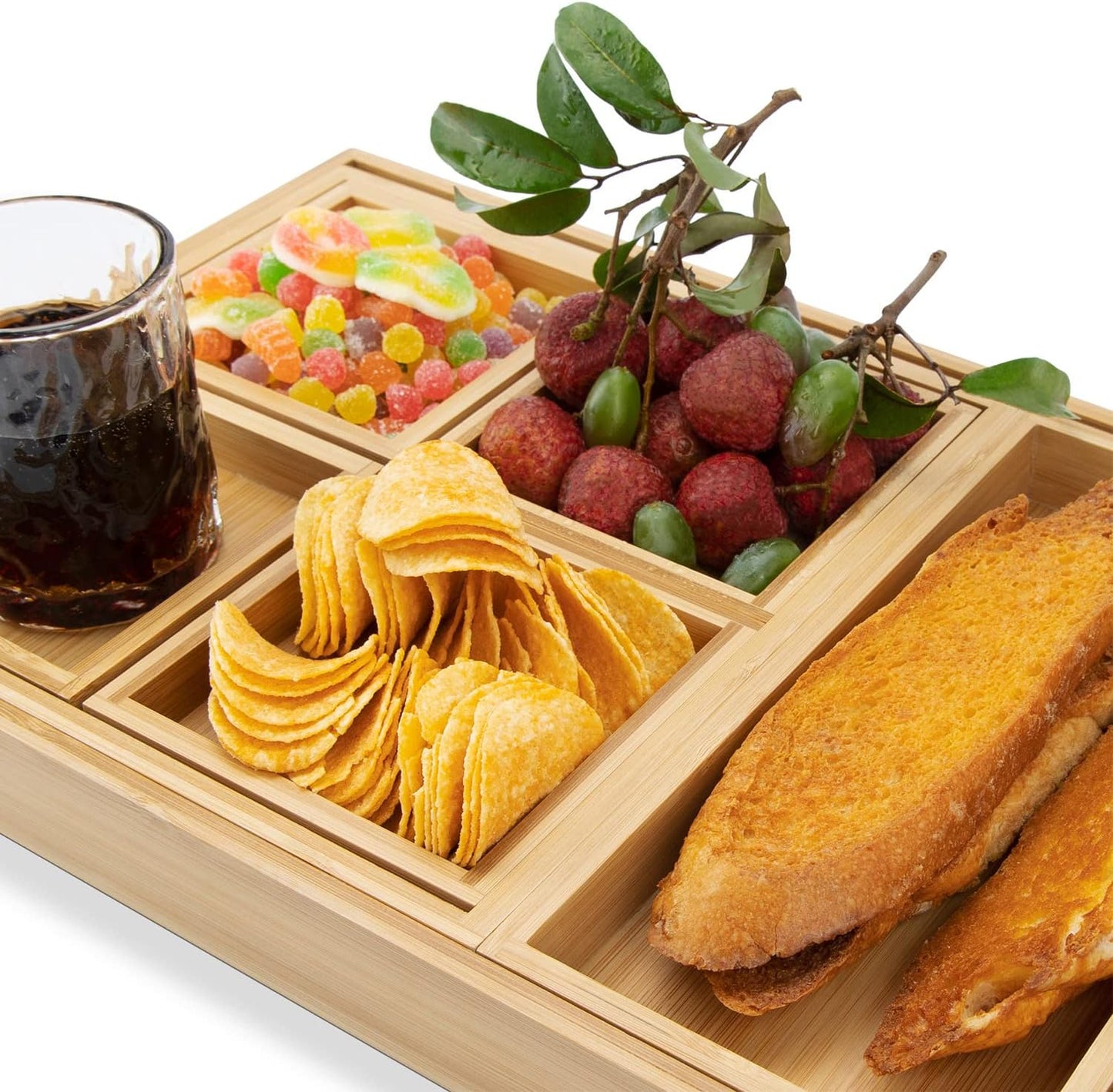 Yangbaga Rustic Wooden Serving Trays with Handle - Set of 7 Rectangular Platters for Entertaining, Breakfast, Coffee Table, Home Decor