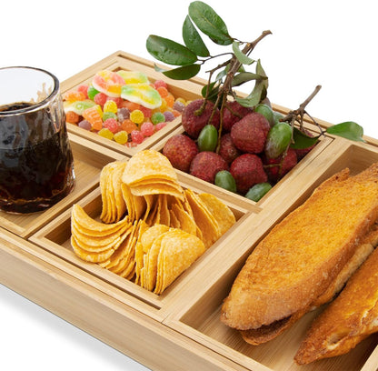 Yangbaga Rustic Wooden Serving Trays with Handle - Set of 7 Rectangular Platters for Entertaining, Breakfast, Coffee Table, Home Decor