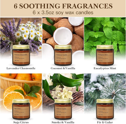 6-Pack Scented Candles for Home, 3.5 Oz Soy Wax Candles Gift Set with Lavender Chamomile & Eucalyptus Mint for Brithday Gifts Women, Mothers Day