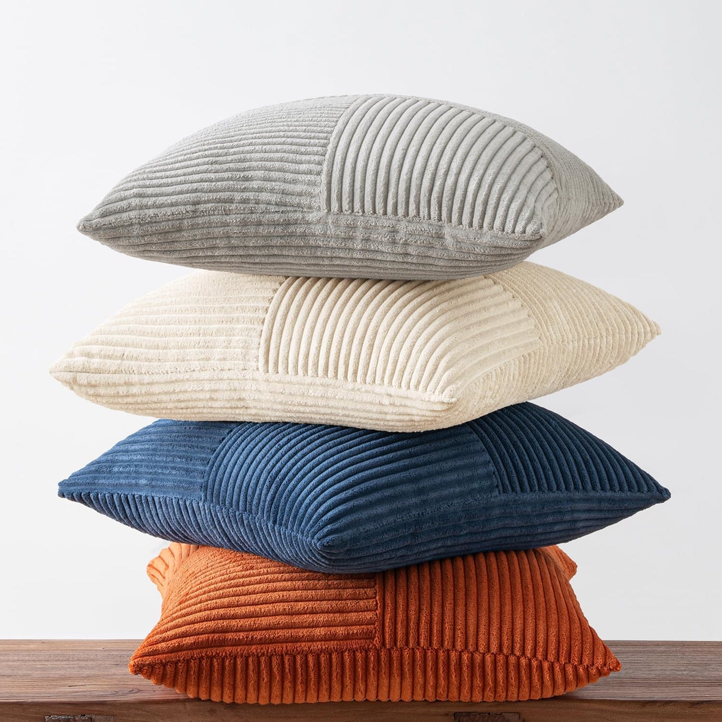 MIULEE Teal Orange Decorative Throw Pillow Covers 18x18 Inch Set of 4 Boho Corduroy Striped Cushion Cases Modern Farmhouse Patchwork Pillow Cases for Couch Sofa Bedroom Home Decor
