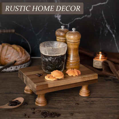 EOSAHR Farmhouse Riser for Room Decor : Decorative Pedestal Stand For Display Your Home Decorations and Uniquely Soap Stand - Rustic Bathroom Counter Tray and Kitchen Decor (Natural Wood)