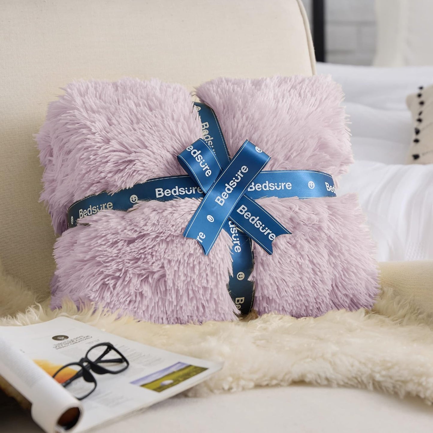 Bedsure GentleSoft Fluffy Fuzzy Faux Fur Throw Blanket for Couch, Soft Sherpa Fleece Cozy Gifts for Women, Plush Bed Blanket Room Decor for Men, Thick Warm Minky Teen Gifts Winter Bedding