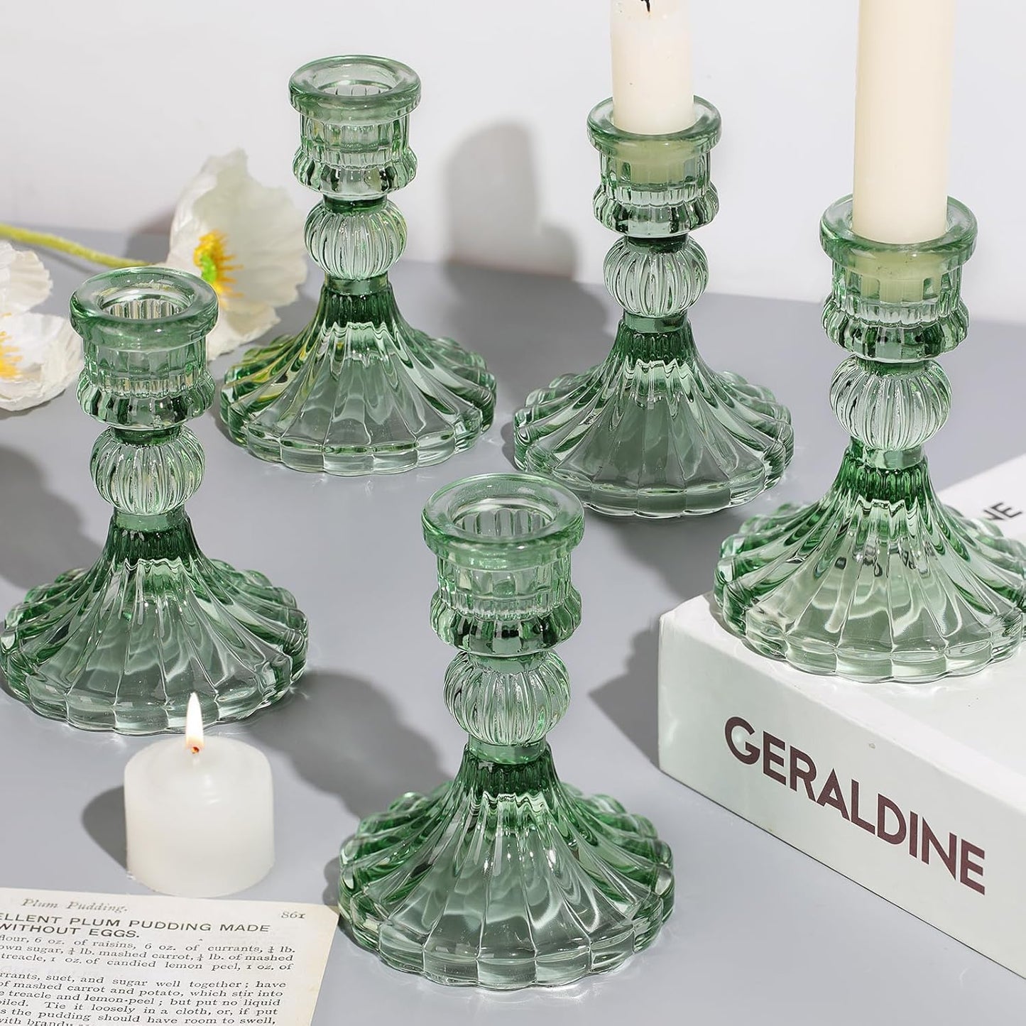 DARJEN Candlestick Holders Set,12Pcs 4" H Taper Candle Holders Bulk, Clear Glass Candle Holders for Wedding, Spring Party, Romantic Dinner, Festival & Windowsill Decor