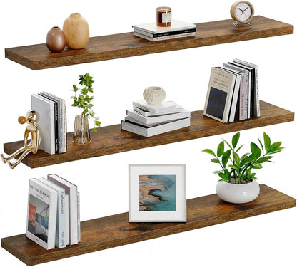 AMADA HOMEFURNISHING Floating Shelves, Wall Shelves for Bathroom/Living Room/Bedroom/Kitchen Decor, White Shelves with Invisible Brackets Set of 3 - AMFS08