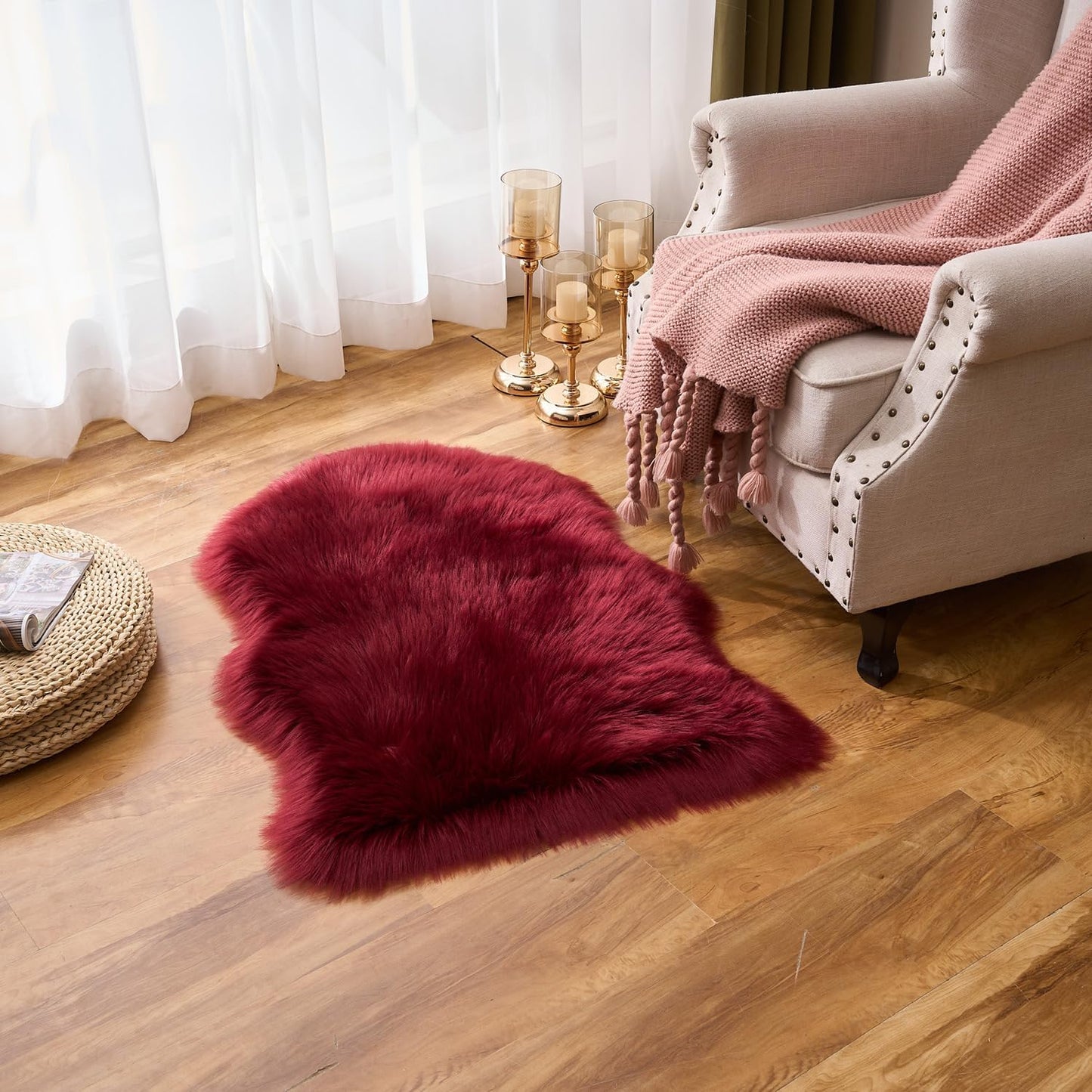 EasyJoy Ultra Soft Fluffy/Fuzzy Shaggy Area Rug Faux Fur Chair Cover Seat Pad for Bedroom Floor Sofa Living Room (2 x 6 ft Sheepskin, Beige)