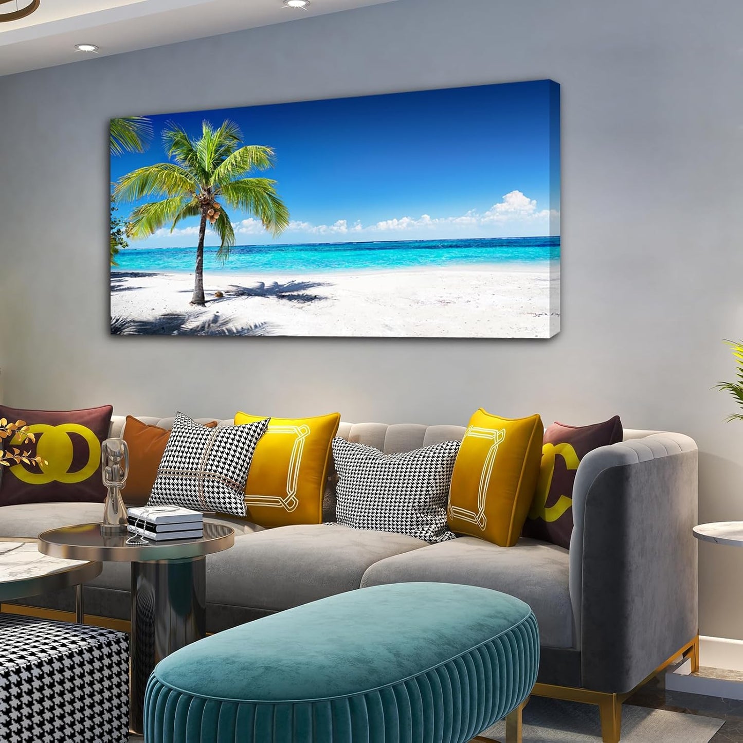 Baisuart S02250 Canvas Prints Wall Art Beach Sunset Ocean Waves Nature Pictures Stretched Canvas Wooden Framed for living Room Bedroom and Office