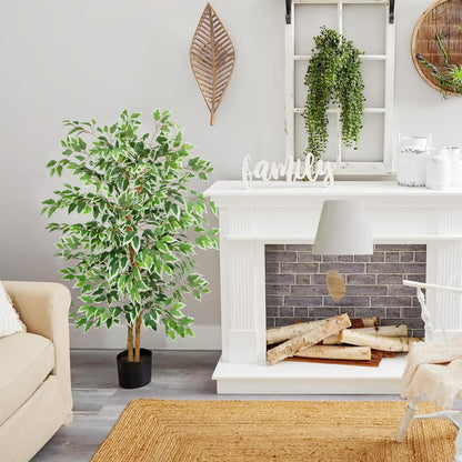 GTIDEA 6ft Artificial Tree Ficus, Tall Faux Trees Indoor with Natural Trunk and Fake Silk Tree Fake Plants for Home Spring Decor Living Room Outdoor Balcony House Office (Included Dried Moss)