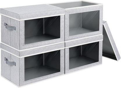 Homsorout Storage Bins with Lids - Fabric Closet Storage Bins with Window, Collapsible Baskets for Shelves 4 Pack, Home Decorative Boxes for Clothes, Closet, Office, Grey
