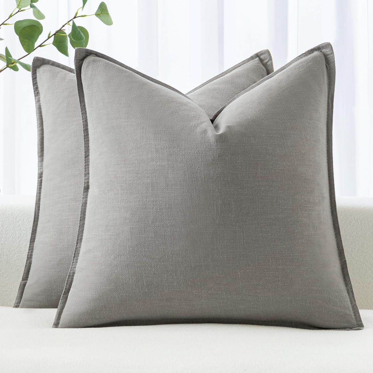 MIULEE Decorative Linen Euro Sham Pillow Covers 26x26 Cream White Boho Farmhouse Neutral Couch Throw Pillows for Bed Pack of 2 Accent Modern Pillowcase Sofa Livingroom Home Decor
