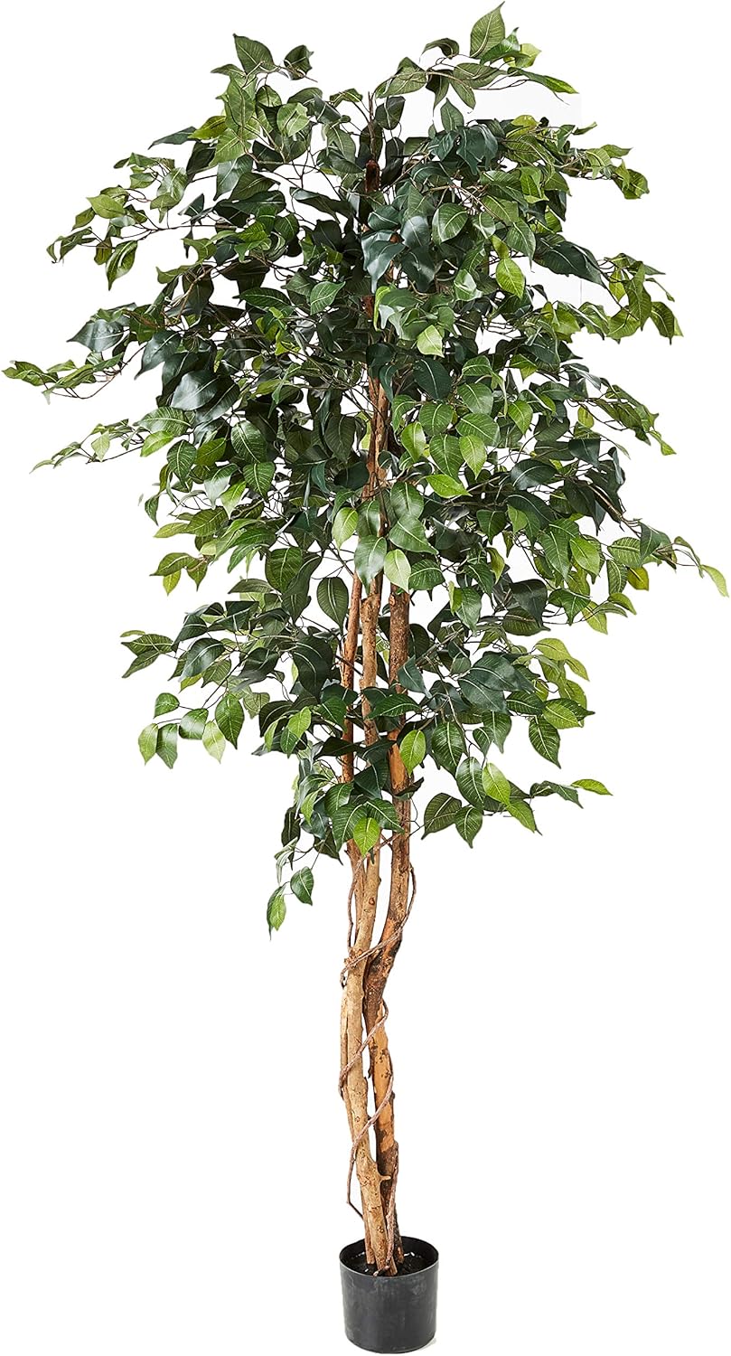 Nearly Natural 4ft Triple Trunk Ficus Silk Tree with Natural Wood Trunks and Dense Foliage, Mid-Size Faux Floor Plant for Home and Office