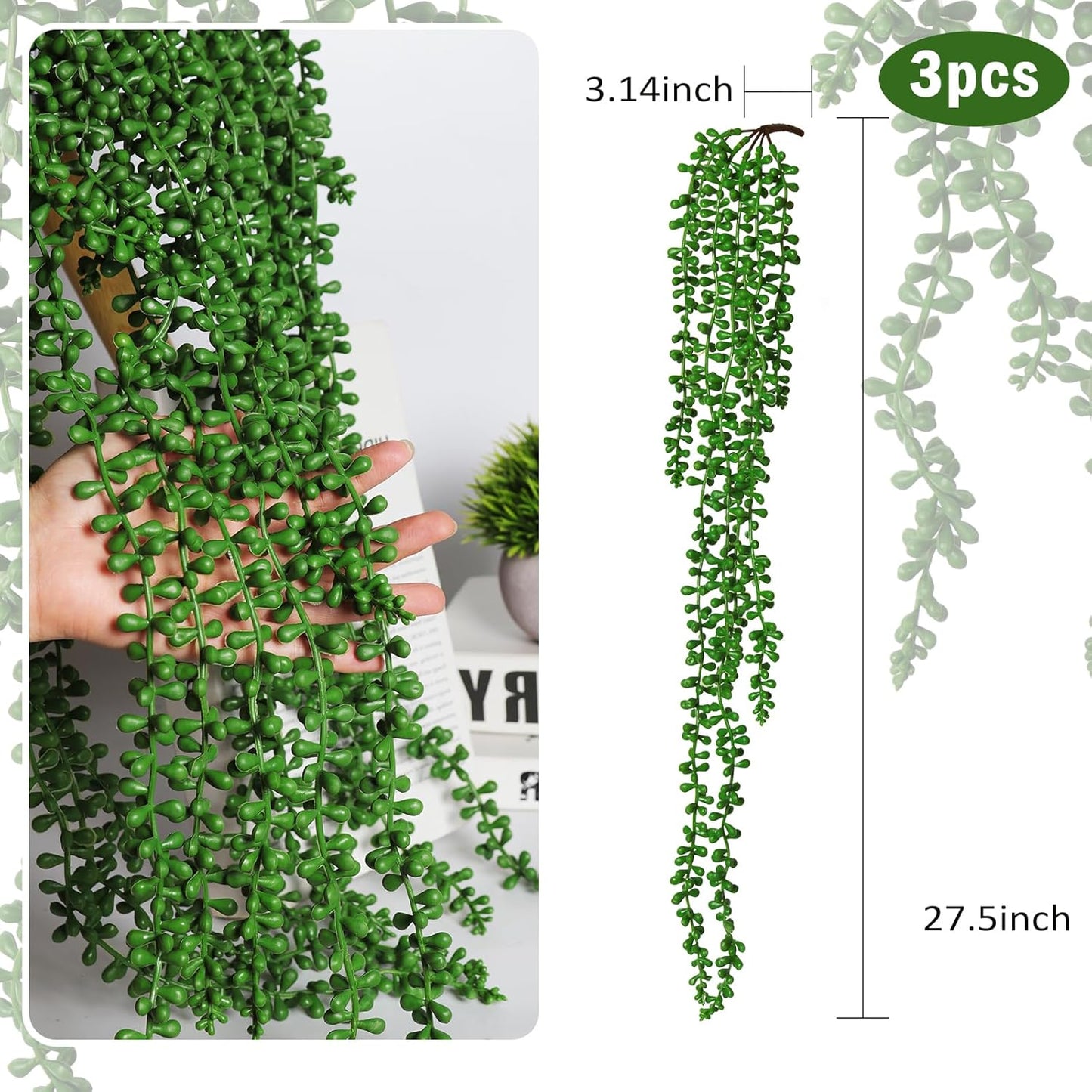 RECUTMS 6pcs Artificial Succulents Hanging Plants Fake Hanging String of Pearls Plant Faux Greenery Wall Plants for Spring Indoor Outdoor Home Bedroom Patio Garden Easter Decor