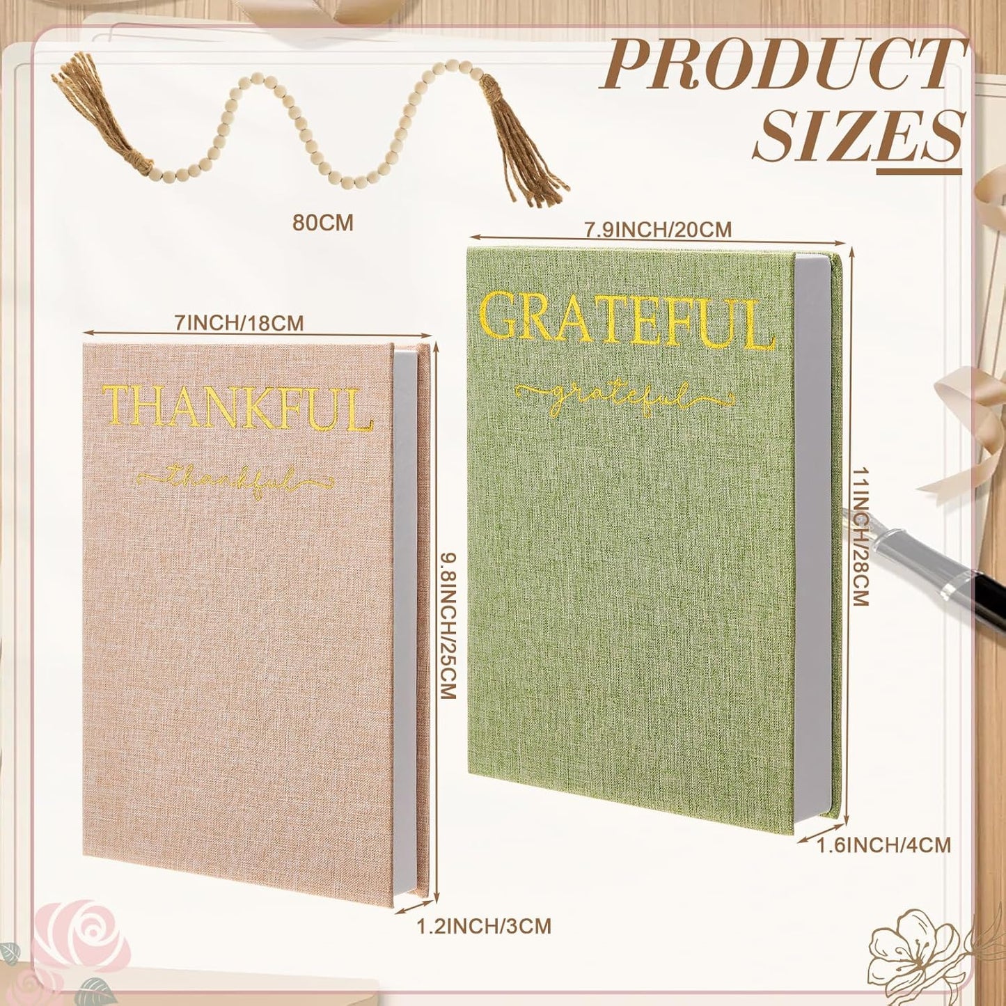 Faccito Set of 2 Linen Decorative Books with Wooden Beaded Garland Tassel Elegant Linen Books Aesthetic Gold Foil Fake Book for Coffee Table Shelf Mantel Storage Boxes(Mint Green)