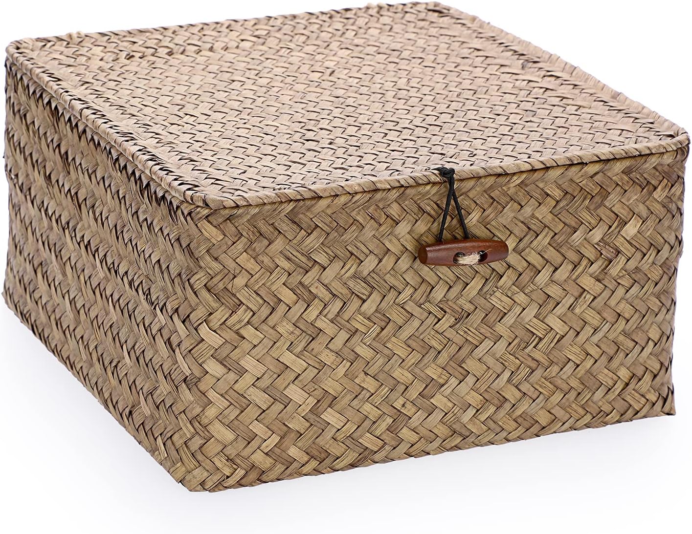 Hipiwe Seagrass Basket with Lid Wicker Storage Basket Square Handwoven Decorative Baskets Box for Shelf Multipurpose Household Baskets Home Decor,X-small