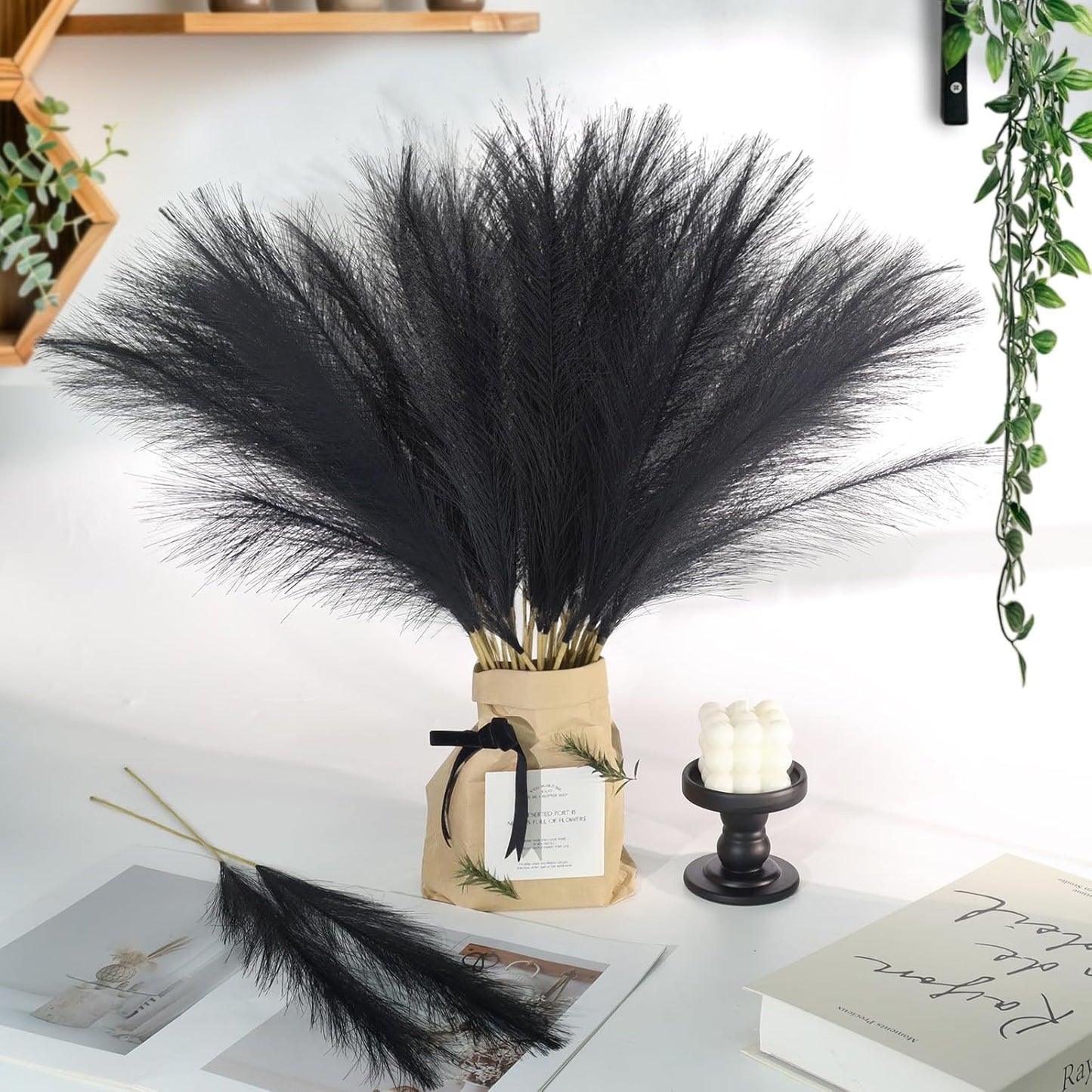 30pcs Pampas Grass Decor,21" Artificial Pompous Grass Bulk,Small Vase Filler Pompas Grass for Home Wedding Living Room Wall Party Decoration (Beige,Light Brown, 21 Inch 30 Pcs)