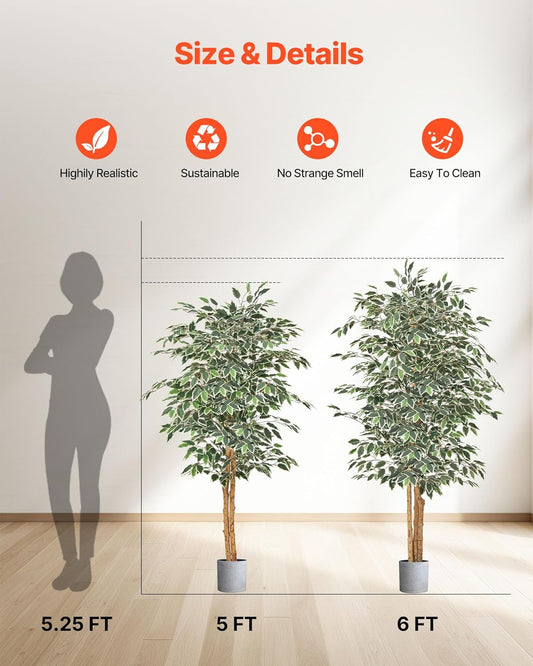 VEVOR 5FT Artificial Olive Tree with Black Pot, Tall Fake Tree with Natural Wood Trunk & Realistic Green Leaves and Fruits, Indoor Faux Plant for Home, Office, Living Room, Corner Decor