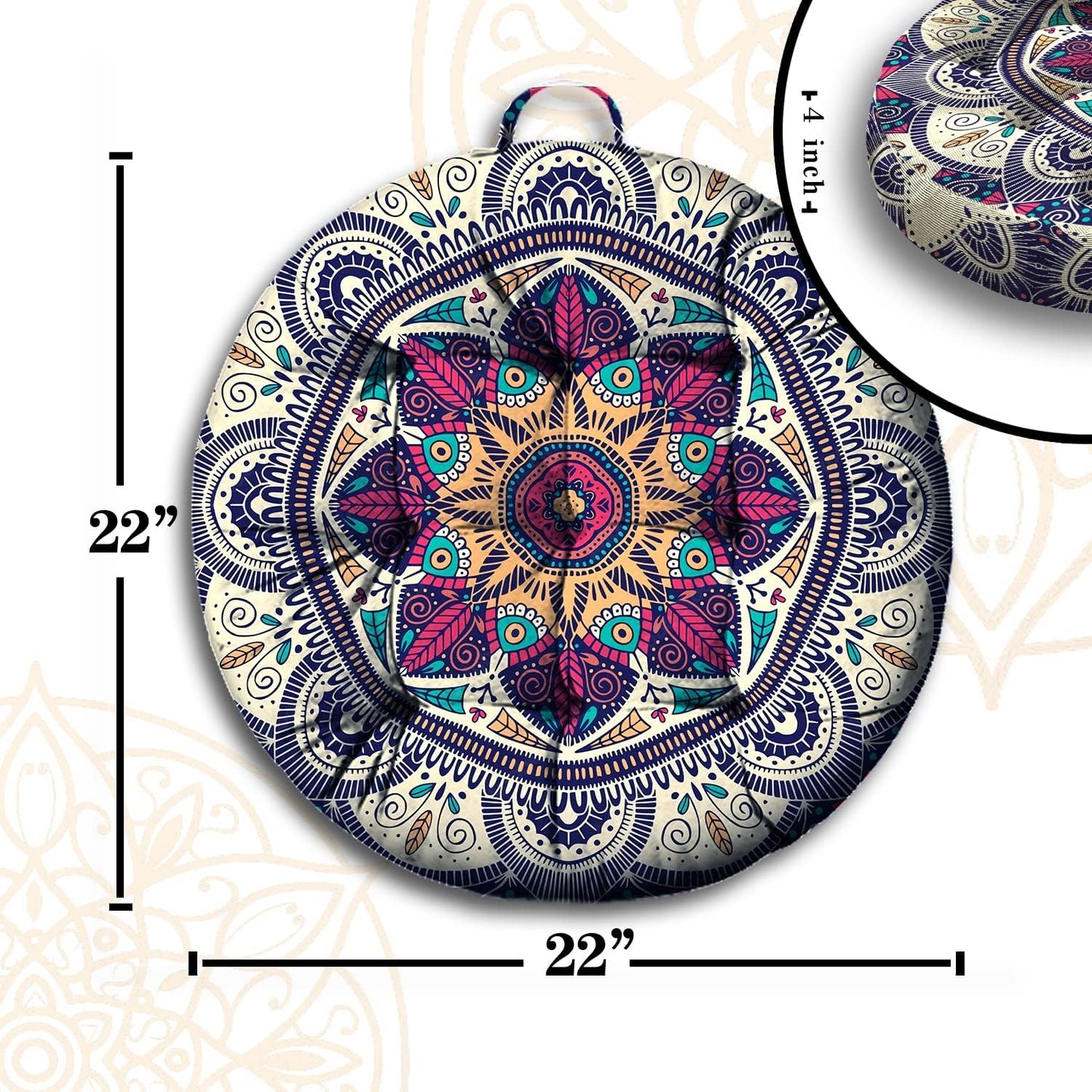 Mandala Meditation Cushion, Boho Meditation Mat, Meditation Pillows for Sitting on Floor, Cushions for Sitting in Home and Outdoor, Square Floor Pillow Cushion Seating for Yoga Accessories 22'' X 22''