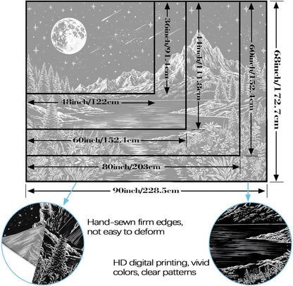 Zussun Black and White Tapestry Starry Night Mountain Tapestries for Bedroom Aesthetic Moon and Stars Tapastry's Wall Hanging Dark Nature Forest Wall Tapestry for Living Room Dorm (48'' × 36'')