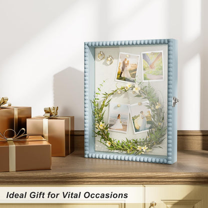 Love-KANKEI Shadow Box Frame 11x14, Deep Large Shadow Box Display Case with Unique Beads Door and Glass Window, Wood Memory Box for Pictures,Medals,Memorabilia,Collections White