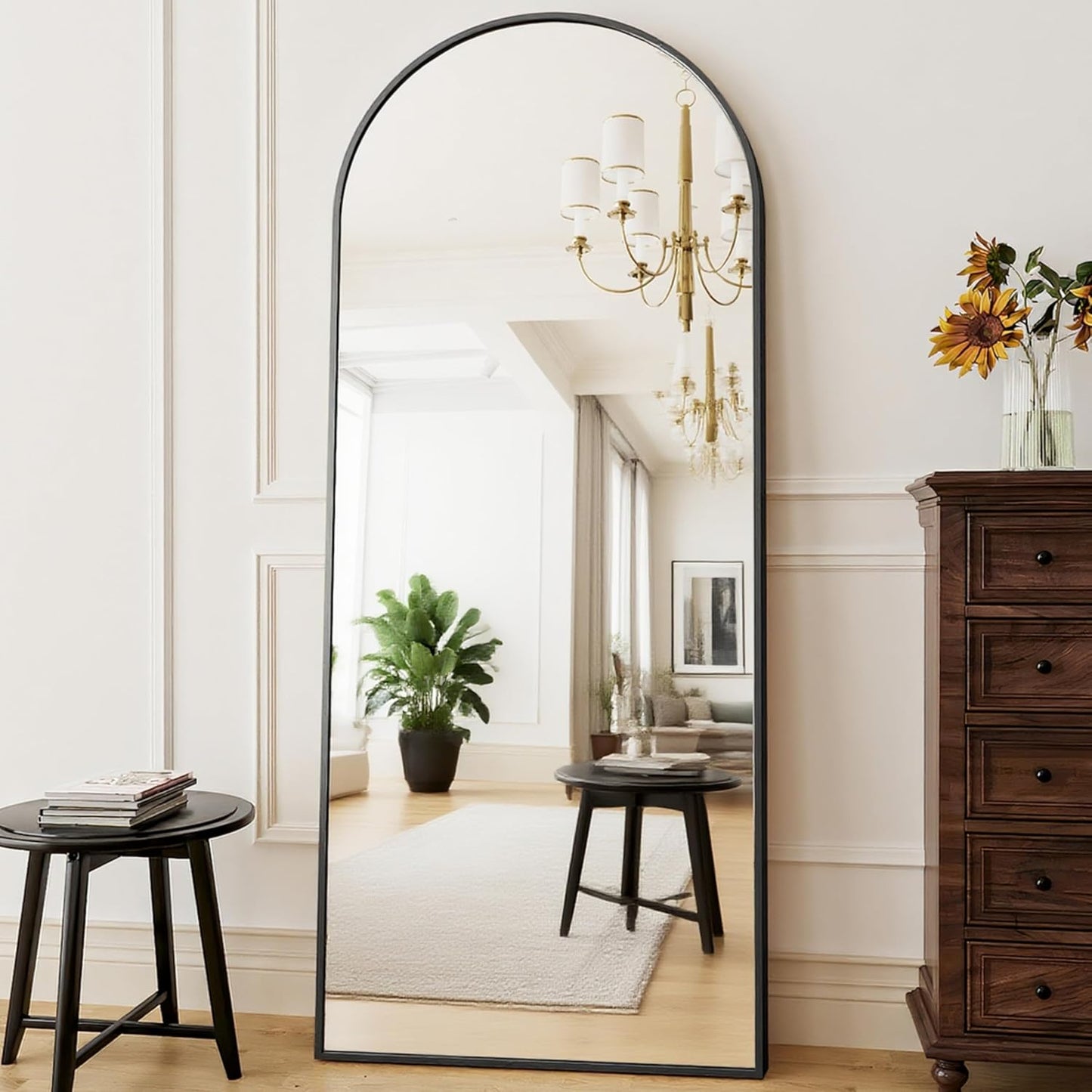 Mirror Full Length, 71"x26" Arched Full Length Mirror, Arch Mirror with Stand, Large Standing Mirrors, Oversized Full Body Mirrors with Aluminum Frame for Bedroom, Living Room (White)