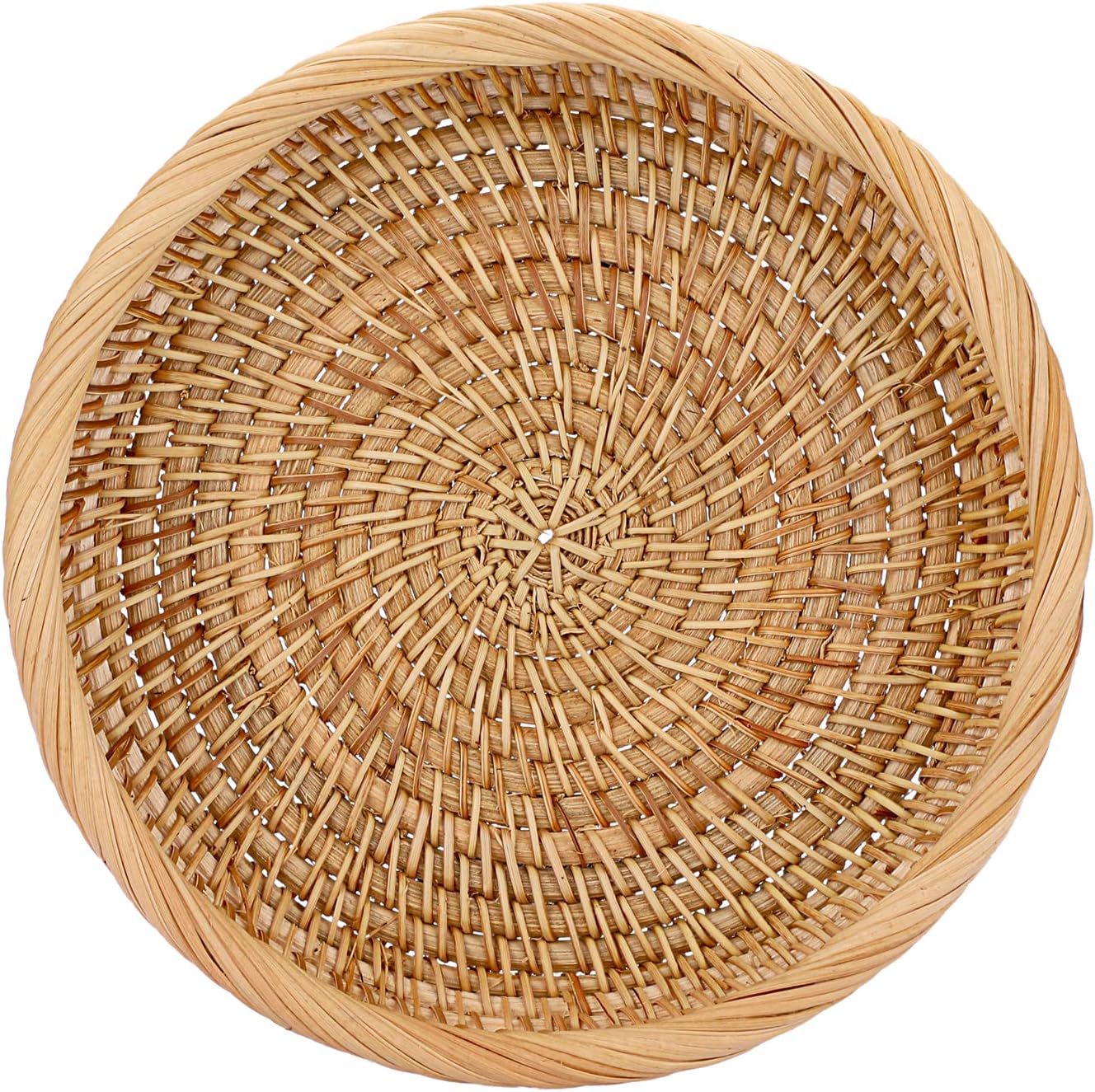 Hipiwe Small Key Basket Bowl for Entryway 7.6" Round Woven Wicker Basket Fruit Serving Tray Woven Basket Wall Decor Rattan Organizer Basket for Keys, Wallet,Whitewash