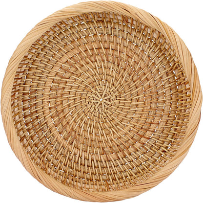 Hipiwe Small Key Basket Bowl for Entryway 7.6" Round Woven Wicker Basket Fruit Serving Tray Woven Basket Wall Decor Rattan Organizer Basket for Keys, Wallet,Whitewash
