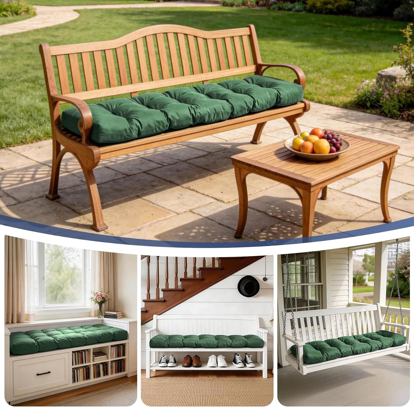 IASEAHK Outdoor Bench Cushion 48x18x5 Inch, Waterproof & Fade-Resistant Patio Furniture Cushions, Tufted Memory Foam Indoor/Outdoor Cushions for Couch Swing with Non-Slip Backing & Straps, Dark Grey