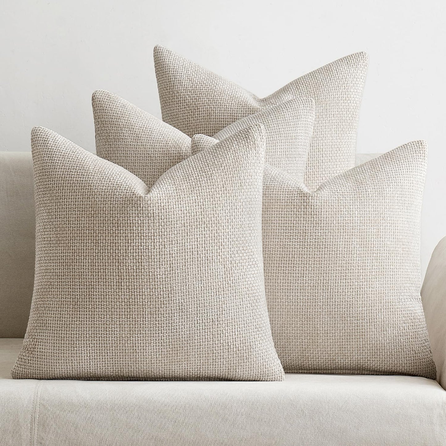 MIULEE Pack of 4 Couch Throw Pillow Covers 18x18 Inch Neutral Soft Decorative Chenille Pillow Covers Farmhouse Boho Cushion Covers for Mid Century Modern Spring Home Decor Sofa Bedroom Living Room