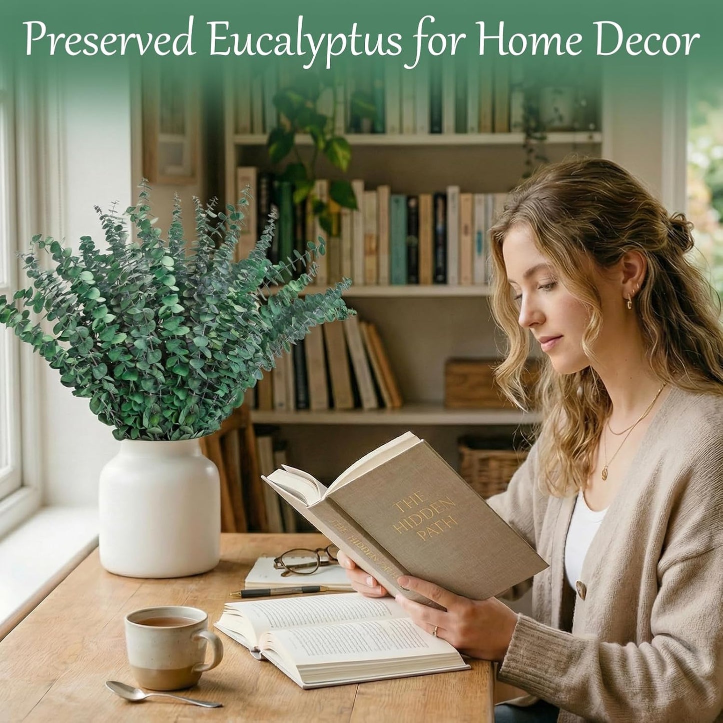 50 Pcs Preserved Eucalyptus Stems, 17 Inch Real Dried Eucalyptus Branches for Shower, Vase Arrangements, Home Decor, Wedding, Bathroom