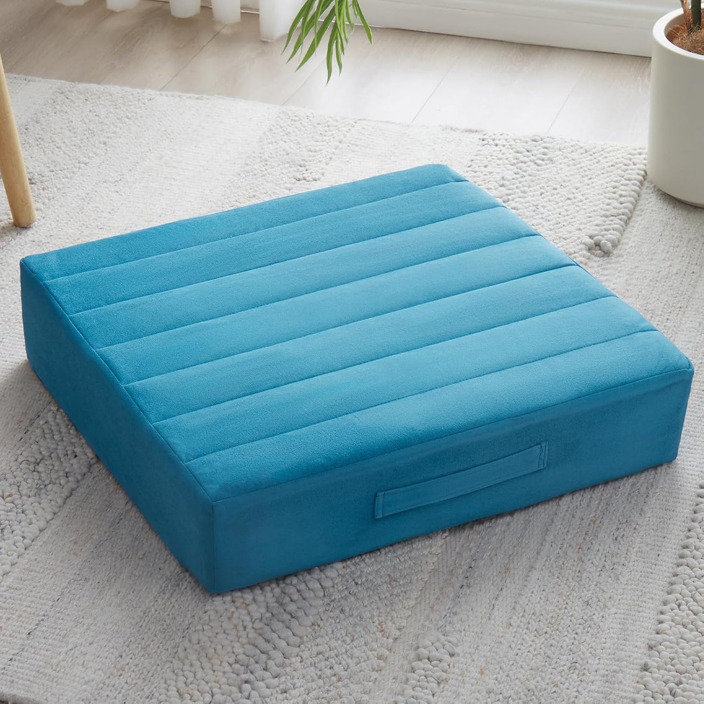 JKMAX 2 Pcs High Density Foam Floor Pillow - Upgraded Large Pillows Seating for Adults - Outdoor Floor Cushion with Soft Tufted Cover - Yoga Pillows for Sitting On Floor - 22 Inch Light Gray