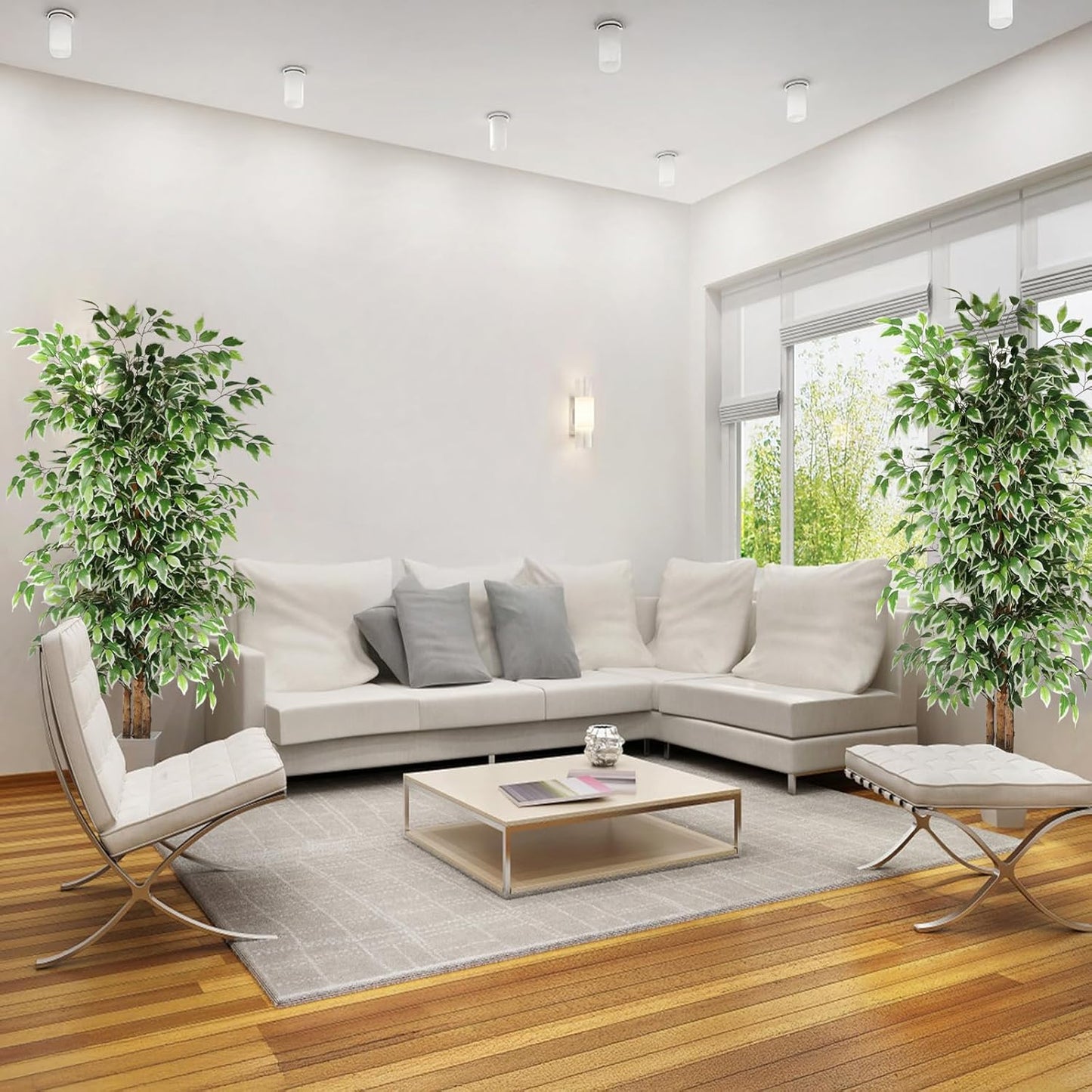 GTIDEA 6ft Artificial Tree Ficus, Tall Faux Trees Indoor with Natural Trunk and Fake Silk Tree Fake Plants for Home Spring Decor Living Room Outdoor Balcony House Office (Included Dried Moss)