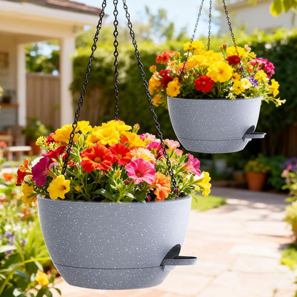 12 Inch Hanging Baskets 2 PC with Chains, Self-Watering Hanging Planters for Indoor Outdoor Plants, Plastic Hanging Flower Pots,Black