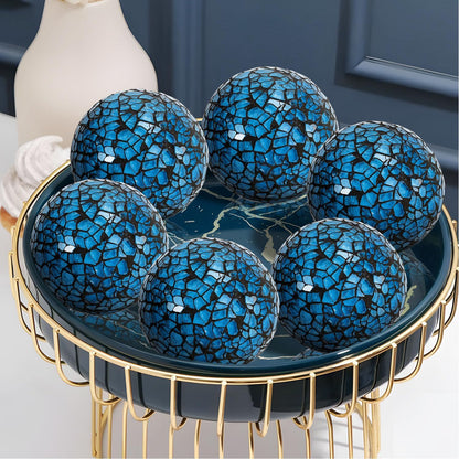 Kesywale 6PCS Decorative Balls Set 2.4 Inches/ 6cm Small Mosaic Spheres Glass Orbs Decorative Balls for Centerpiece Bowls Vases Fillers Dining Coffee Table Wedding Party Decor (Black)