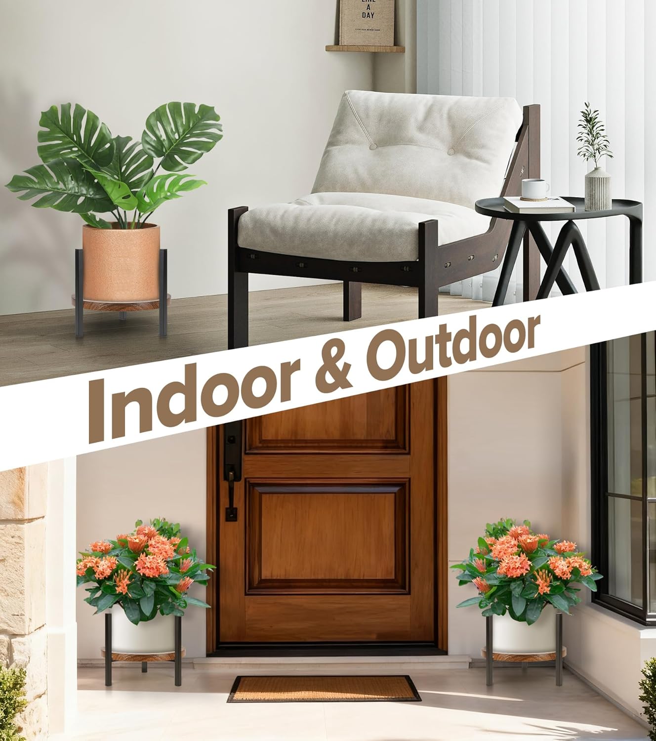 Plant Stand Indoor Adjustable, Metal Modern Indoor Plant Stand, Heavy Duty Plant Stands Outdoor Corner, Stable Plant Holder, Fits 8 to 12 Inches Pots, Black, 1 Pack, Pot & Plant Not Included