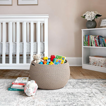 Goodpick Wicker Storage Basket for Living Room, Small Round Woven Basket for Toys, Towel, Bedroom, Children Corner Decoration Plant Baskets Indoor, Jute, 10"D x 8.3"H