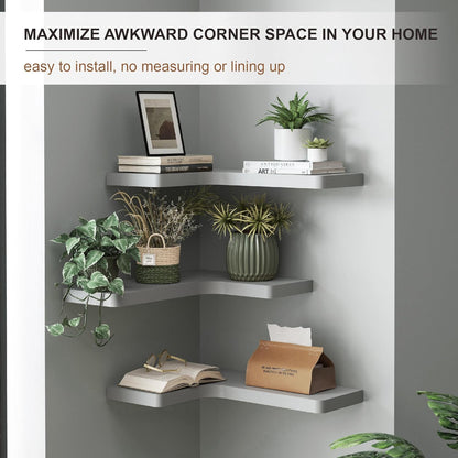fuqing Floating Corner Shelves, Wall Shelf Set of 3, Shelves for Wall Storage, Solid Wood Shelves for Storage, Wall Mount Wooden Display Shelf for Bathroom Bedroom Kitchen Garage, Rustic Brown