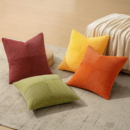 MIULEE Teal Orange Decorative Throw Pillow Covers 18x18 Inch Set of 4 Boho Corduroy Striped Cushion Cases Modern Farmhouse Patchwork Pillow Cases for Couch Sofa Bedroom Home Decor