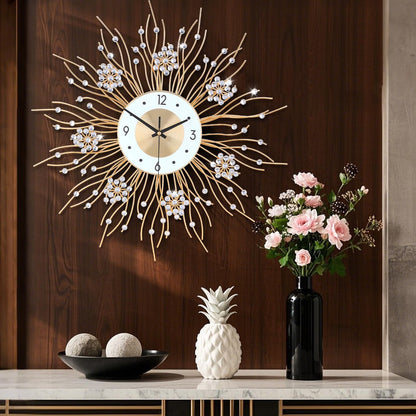 SIN&MI Large Wall Clocks, Silent Sunflower Shape Chic Decorative Wall Clock, Modern Non-Ticking Round Clock Dial Iron Metal Wall Clock for Living Room Decor Entrance Office Cafe 20 Inch