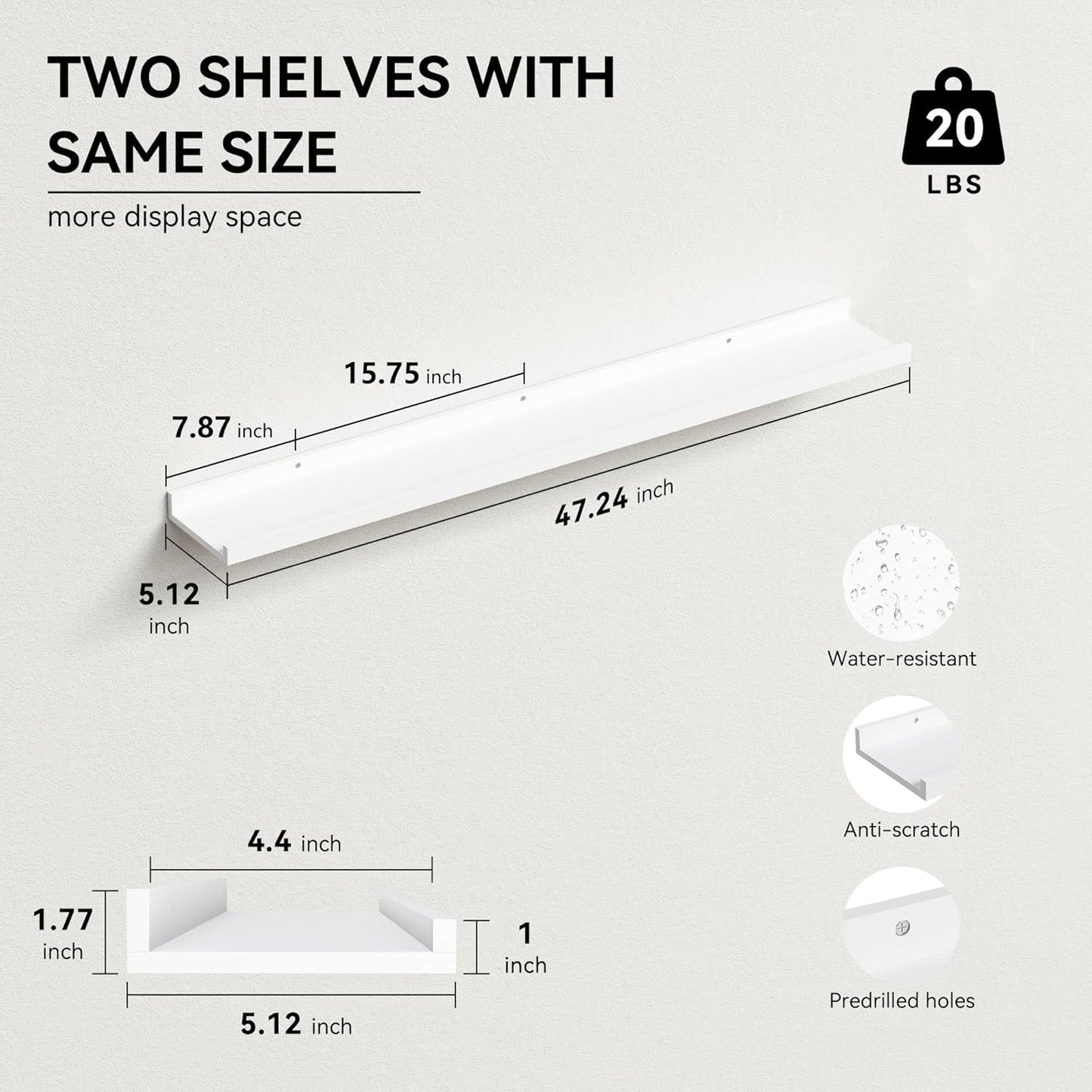Boswillon Floating Shelves Wall Mounted Set of 2, Modern Black Wall Shelves for Storage with Lip, Display Picture Ledge Shelf for Wall Decor Bedroom Living Room Bathroom Kitchen