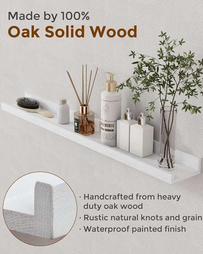 Axeman Oak Picture Ledge Shelf, 48 Inch Floating Shelves Set of 2, Solid Oak Wood Wall Shelves with Lip, Wall Decor Storage for Bedroom Living Room Bathroom Kitchen Nursery Photo Picture, Natural Oak