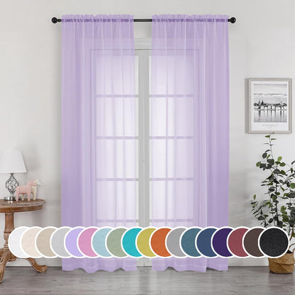 OWENIE Sheer Curtains 84 inches Long 2 Panels Set for Living Room/Bedroom, Rod Pocket Voile Sheer Panel Drapes, White, 2pcs, Each 42" W x 84" L - Colors A