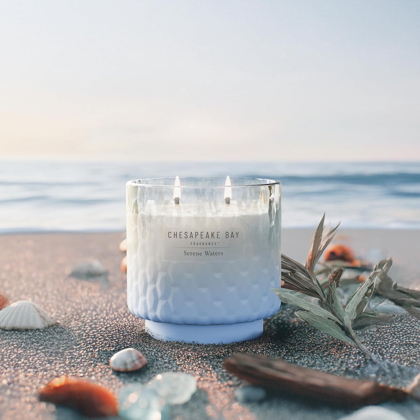 Chesapeake Bay, 11oz Marine Drift Scented Candle, Mood Evoking Fragrance, Textured Sea Glass-Inspired Jar, Premium Soy Blend Wax with Essential Oils, Coastal Fragrance for Home Décor or Gifting