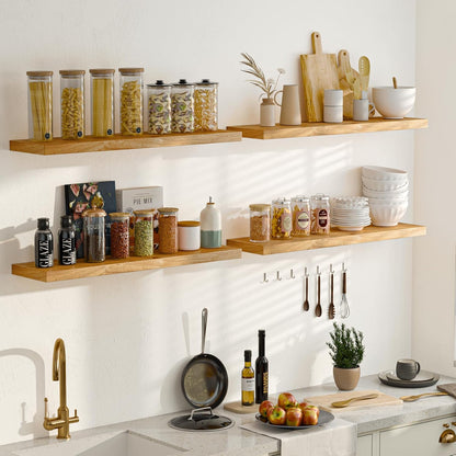 Floating Shelves 36 Inches Long - 8 Inch Deep Rustic Premium Solid Pine Wood for Storage - Farmhouse Wall Mounted for Living Room - Heavy-Duty Metal Bracket - 36" W x 8" D - Set of 2 - White Color