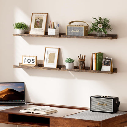 upsimples 6 Pack Wooden Floating Shelves, Wall Storage Decor Shelf for Bathroom, Bedroom, Living Room, Kitchen, Office and Laundry Room, Wall Mounted Display Hanging Shelf, Brown