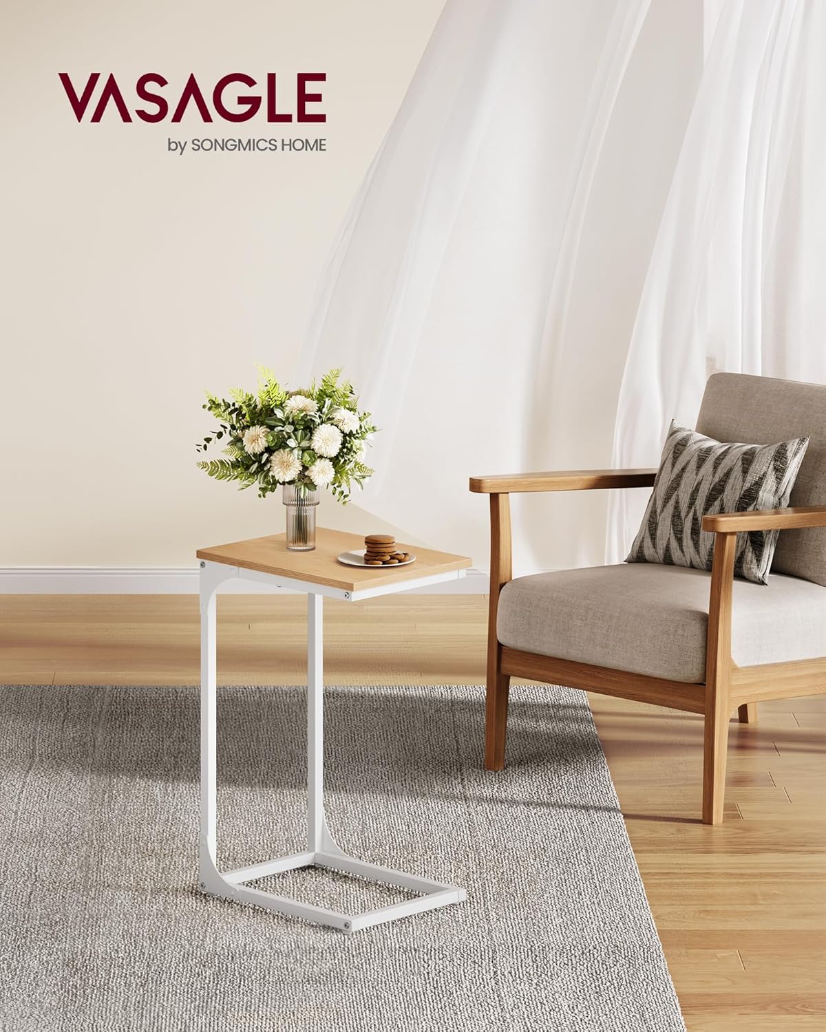 VASAGLE C-Shaped End Table, Small Side Table for Couch, Sofa Table with Metal Frame for Living Room, Bedroom, Bedside, Rustic Brown and Black